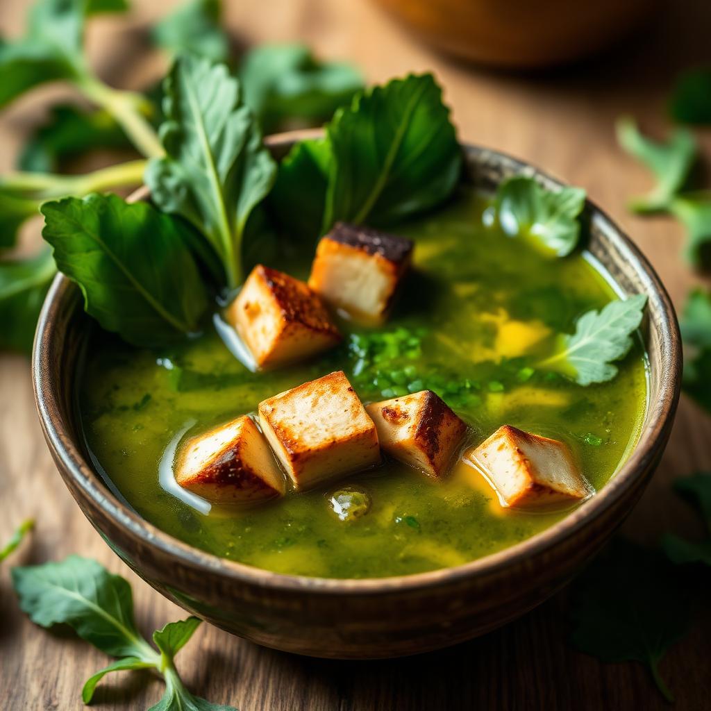 Bouillon de brèdes au tofu fumé