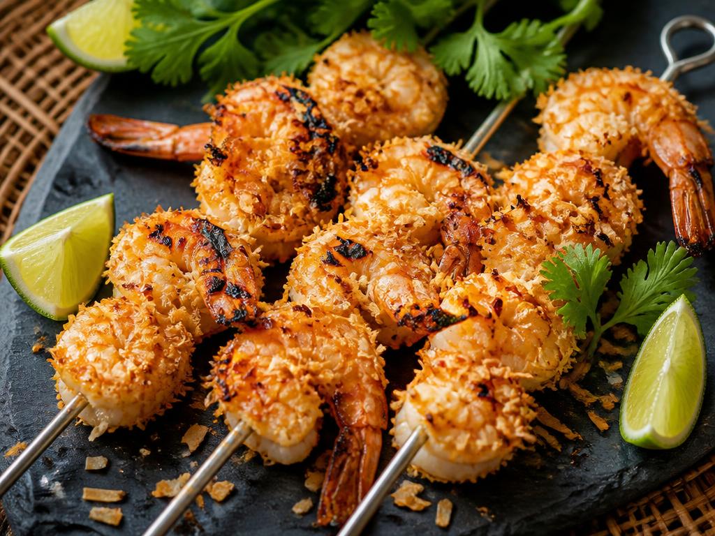 Brochettes de gambas à la coco