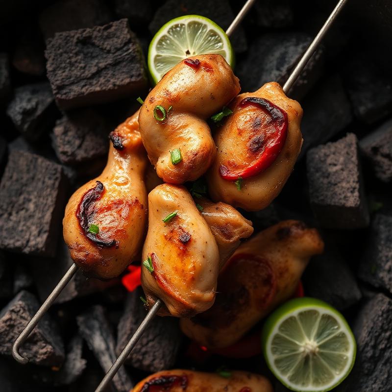 Brochettes de poulet boucané
